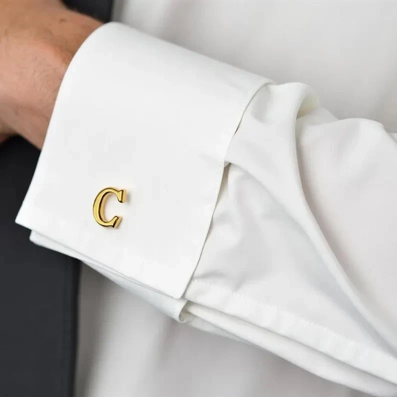Personalized C Initial cufflink For Mans 18k Gold Plated Brass Shirt Accessories - Image 2 of 4