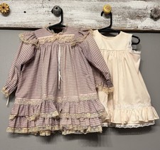 Vtg Unbranded Baby Girls Dresses Ruffled Layered Lace Long Sleeve 2 6 Mo. 