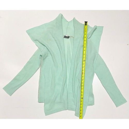 White + Warren 100% Cashmere Open Front Cardigan Mint Green Whipstitch Medium