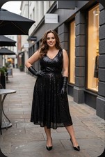 LANE BRYANT ISABEL TOLEDO NWT $208 Sz 16 black sequin women's dress & sash