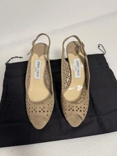 Jimmy Choo Shoes Womens Size 38 Beige Peep Toe Cutout Suede Heels Made Italy