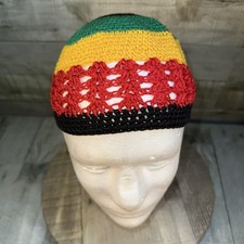 Handmade Rasta Crochet Beanie Hat Red Yellow Green Black Jamaican Reggae Cap