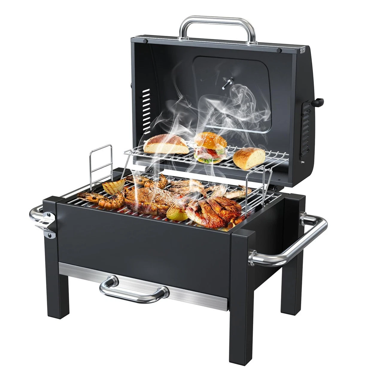 BBQCuker Portable Charcoal Grill with Warming Rack, Tabletop Charcoal Grill, Sma