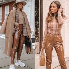 HOUSE OF CB 'Haridan' Coffee Patent Stretch Vinyl Trousers NWOT