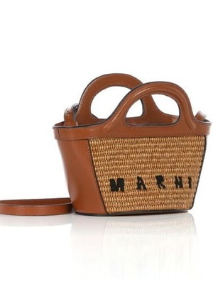 MARNI Mini Basket Shoulder Bag Straw Woven Crossbody Beige Brown