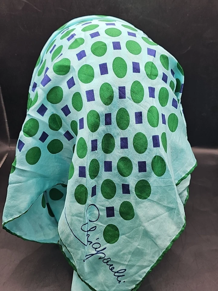 Lote de bufanda de seda vintage Vera Neumann Ella Schiaparelli corazones rojos azules geométricos  Foto 2 de 4