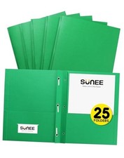 2 Pocket Folders with Prongs 25 Pack , Paper Folders with 2 Green 25-Pack