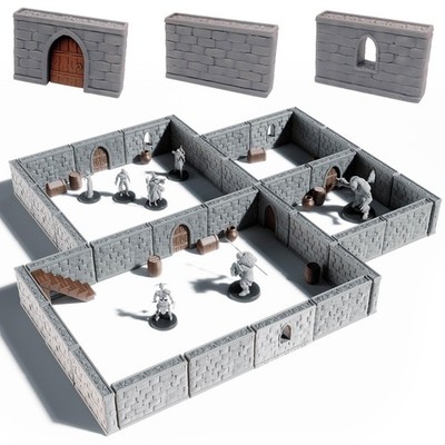 DND Terrain Set 48pc Modular Dungeon Walls 28mm Scale Pathfinder RPG Tabletop
