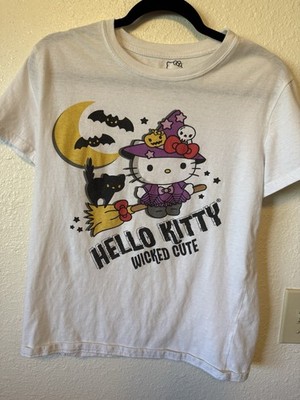 Hello Kitty Wicked Cute Halloween Graphic Print White Crew Neck T-Shirt Size M