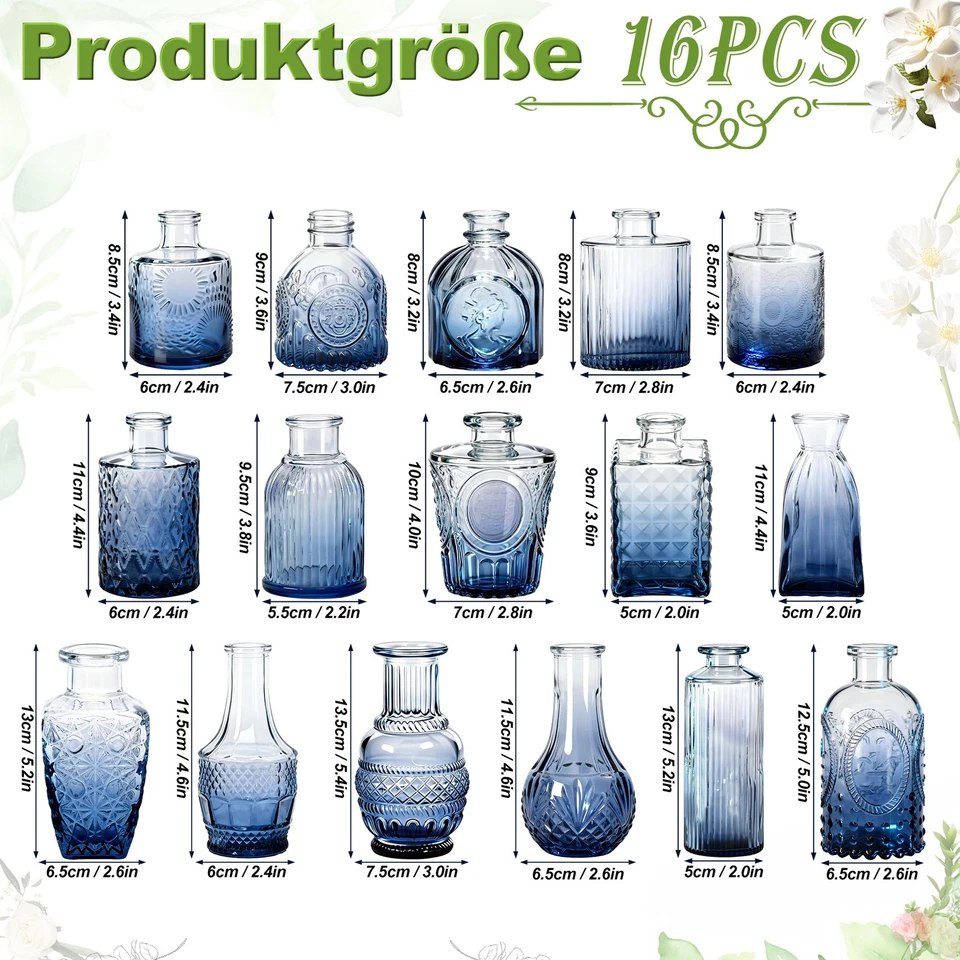 16 Stück Kleine Glasvase Glasvasen-Set Dekovasen für tischdeko Geburtstag Party - Bild 2 von 4