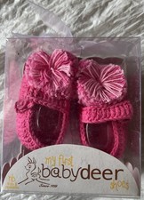 NEW Baby Deer Fuchsia Crochet Baby Bootie With Pompom Size Newborn