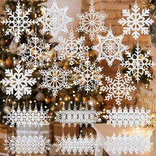 48 Pcs Crochet Snowflake Ornaments Winter Crocheted Snowflake White Snowflake...