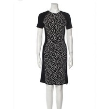 Tory Burch Womens M Black White Merino Wool Spotted Print Sheath Dress animal 