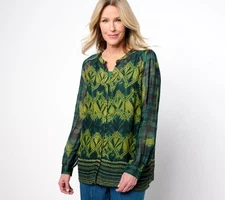 LOGO by Lori Goldstein Women's Top Sz L Printed Chiffon Multi-colored A683836