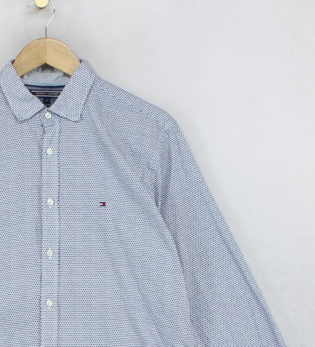Camisa Tommy Hilfiger Estampada Para Hombre Talla M Azul New York Fit Algodón - Imagen 7 de 15