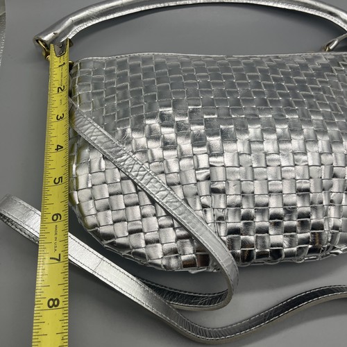 Clare V. Petit Moyen Messenger Handbag in Silver Woven Checker EUC! RARE! - Picture 14 of 17