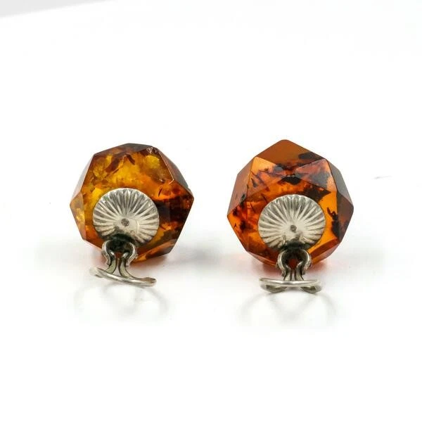 Ohrclips Ohrringe mit Bernstein natürlich in 835er Silber Antik top! - Bild 2 von 4