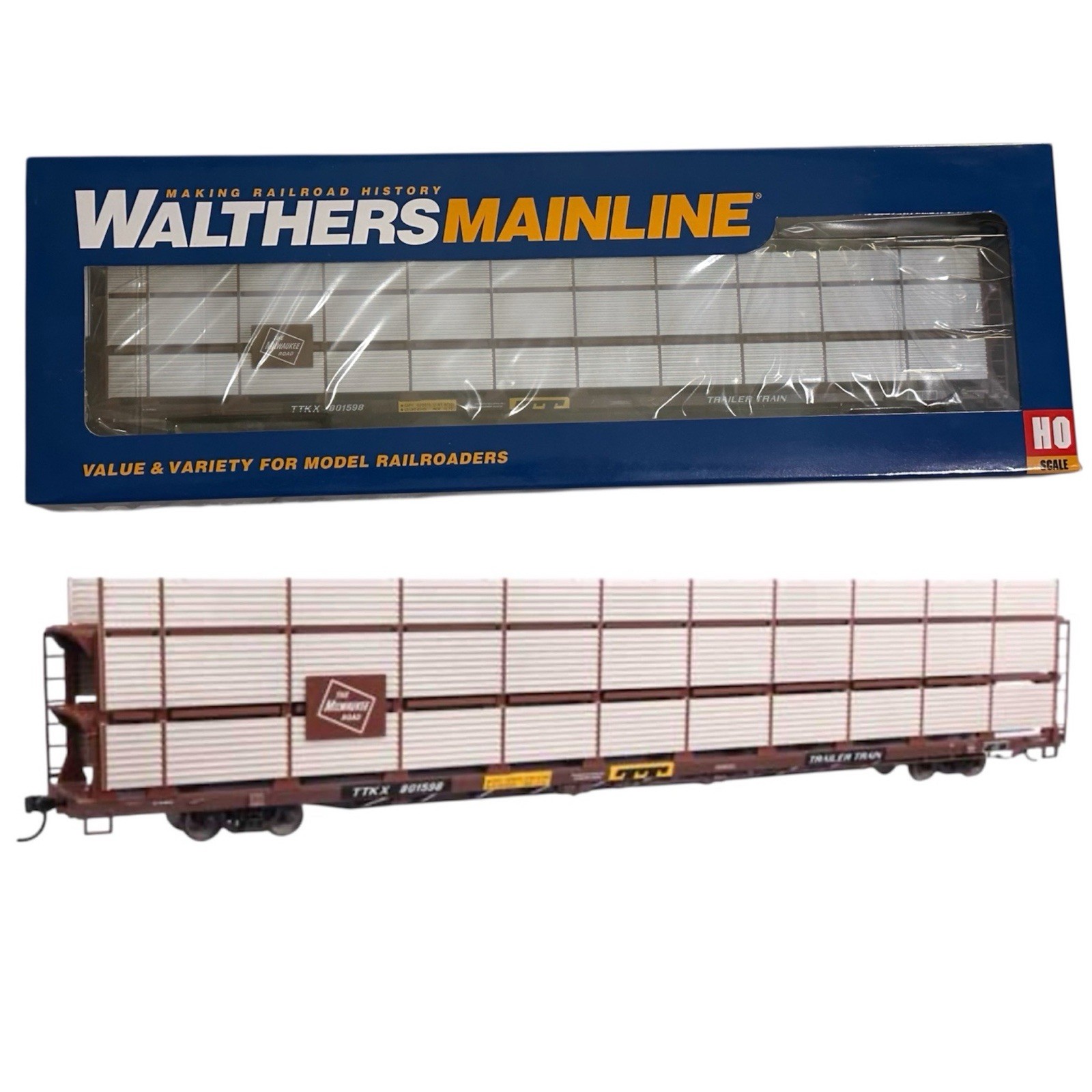 Walthers 910-8319 HO 89' Tri-Level Shielded Auto Rack Milwaukee Road TTKX 801598