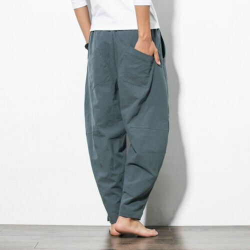 Casual Mens Baggy Loose Oversized Harem Pants Cotton Linen Yoga Hippy Trousers - Bild 5 von 23