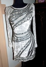 Kimchi Blue  Silver Crushed Velvet Beaded Stretch Mini Dress Sz L
