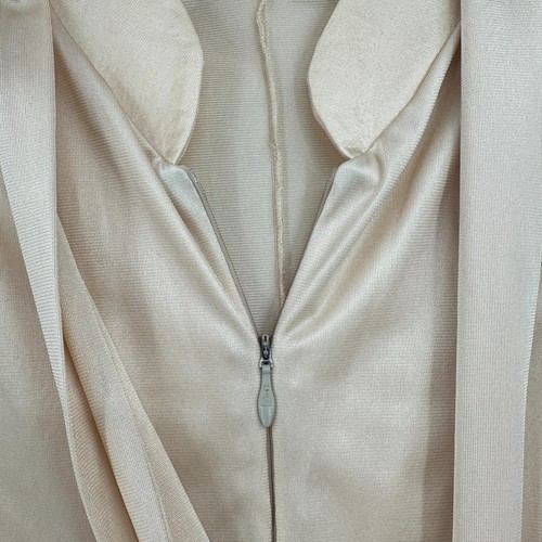 Vtg Le Voy's Satin Jumpsuit Disco M Tan Long Sleeve Wide Leg Palazzo Pants Tie - Picture 3 of 9