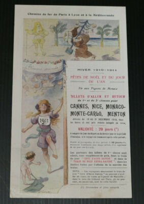 WINTER 1910 1911 SCHÖNE ALTE WERBUNG ZUG EISENBAHNEN PLM TARIFE TICKETS