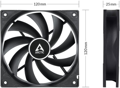 ARCTIC F12 Silent 120 mm Low Noise Case Fan | 3pin, Black - Picture 7 of 7