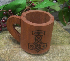 Viking Thor's Hammer Wood Cup Ornament - Handmade Woodburned Pagan Mjolnir