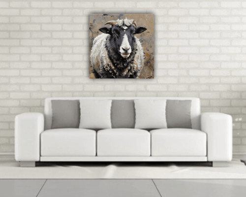 Niedliche schwarze Gesichtsschafe moderne lebendige Leinwand Wandkunst gerahmt bereit zum Aufhängen - Bild 6 von 8