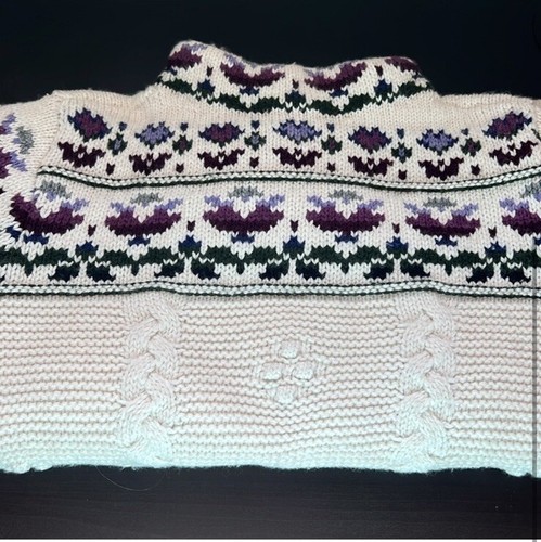 Lands' End Sweater Womens M/P Cable Knit Mock Neck White Pattern Long Sleeves - 第 1/4 張圖片