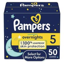 Pampers Swaddlers Overnight Baby Diapers Size 5, 50 Count Select for More Optio