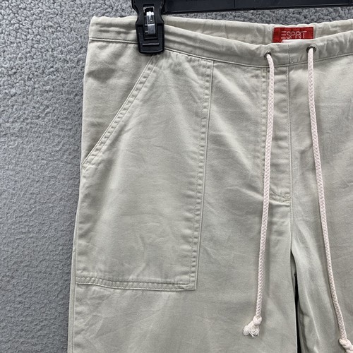 Vtg ESPRIT Women's Beige Chino Pants Cotton Blend Drawstring Full Length Cuffed - Picture 8 of 11
