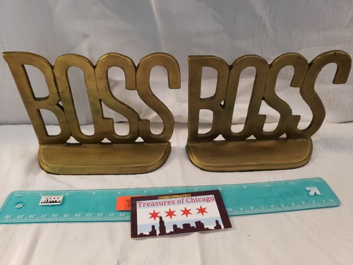 Juego de 2 sujetalibros ejecutivos de latón macizo vintage raros CEO de BOSS escritorio de oficina 3 libras - Imagen 9 de 10