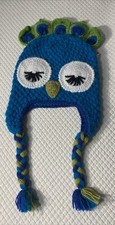 Andes Gift Kids Hand Knit Alpaca Winter FUN Peacock Hat NEW No Tags Braided Ties