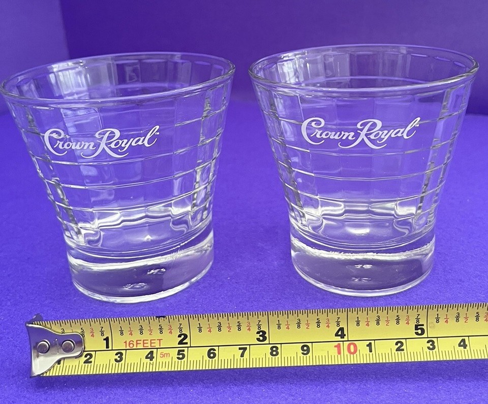 Set Of 2 Vintage CROWN ROYAL Logo Tapered Optic Block Rocks Whiskey
