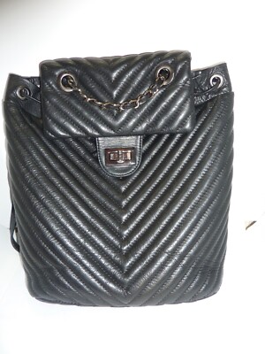 BORSE IN PELLE Italian Black LEATHER Drawstring Backpack Bag  display picture 3
