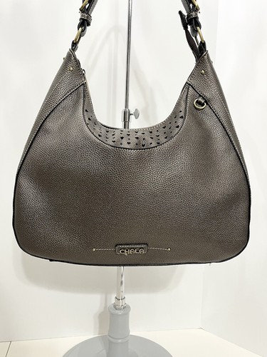Chala Sweet Hobo Vegan Leather Gray Pewter Convertible Crossbody Shoulder Bag