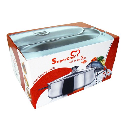 INOXRIV SUPERCHEF SET 3 PZ PENTOLA GRIGLIA OVALE ARROSTO PESCE BOLLITI MADE IN I - Foto 2 di 9