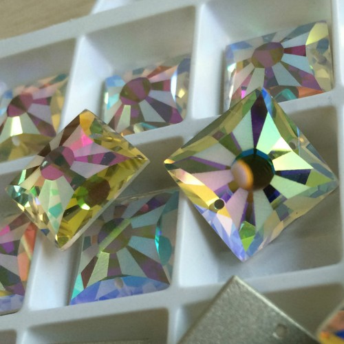 2315MTH Square 16mm AB Glitter Strass Flatback Sew On Crystal Rhinestones Beads - Picture 7 of 12