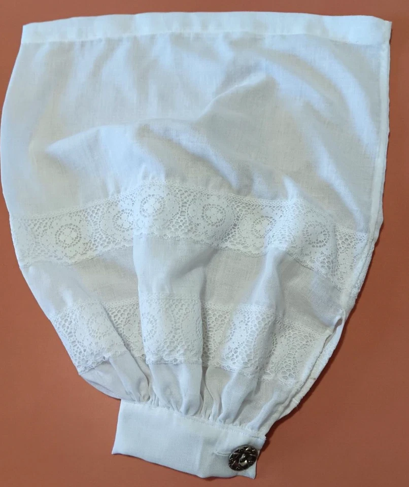 Women's White Cotton Lace Trimmed Repro. Civil War with Antique Flower Buttons - Image 2 of 4