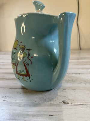 VINTAGE MCM 1960s McCOY Dutch Farmers Turquoise Teal PITCHER w/LID