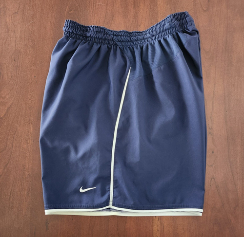 Nike Dri Fit Athletic Shorts Boys Medium Navy White Stripe &Swoosh Logo Active - Picture 2 of 5