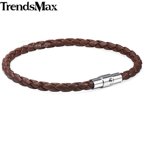 Brown Man-made Leather Rope Cord Bracelet Stainless Steel Magnetic Clasp 4/6/8mm - Picture 7 of 16