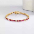 Bracelet 14K Yellow Gold Plated 7.5" Lab Created 9Ct Round Ruby Diamond Tennis