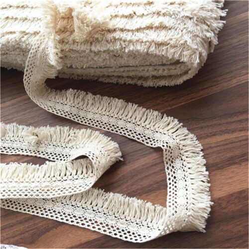 2 Yards Cotton Lace Ribbon Tassel Trim Fringe Fabric Garment DIY Craft 4cm Width - Afbeelding 1 van 6