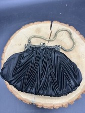 Vintage black satin evening bag, convertible clutch w/ snap closure  frame top