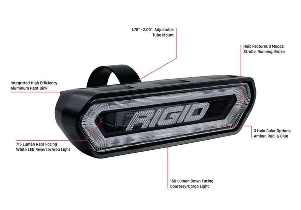 RIGID Industries 90144 RIGID Chase, Luz LED Trasera 5 Modos, Halo Azul, Bla Foto 2 de 4