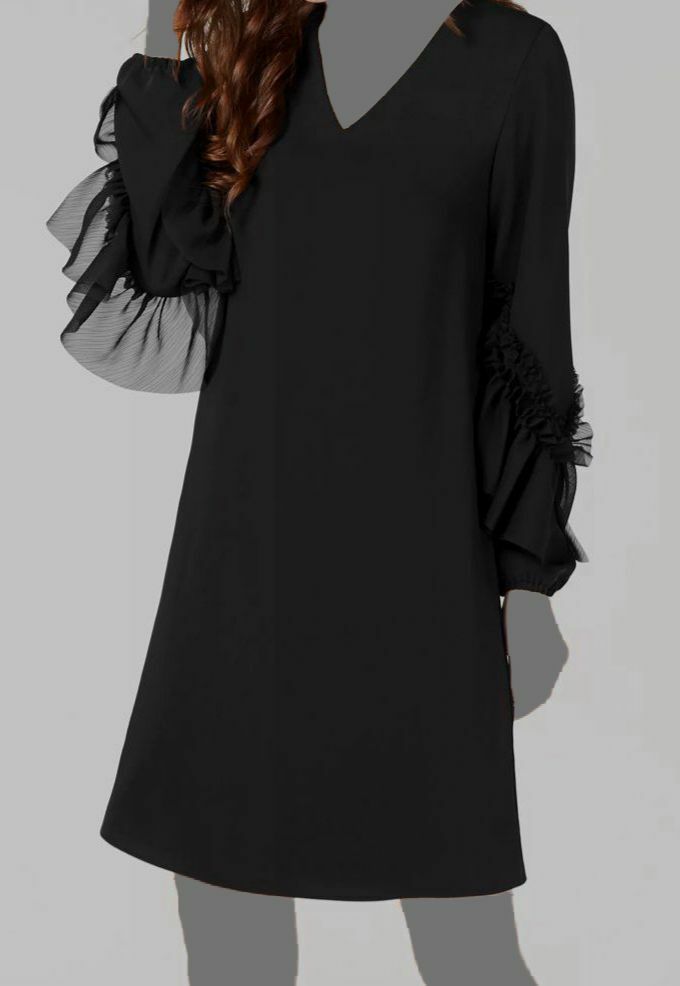 black a line shift dress $100 Alfani Women's Ruffled Long Sleeve V-Neck A-Line Size 10 Topped with a boat Color:Sand Scatter Black sleeveless shift COUNT-84 90s layered mesh dress