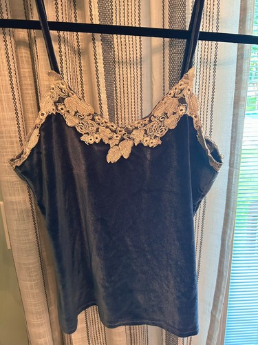 Velour long camisole dress, women's size M equivalent. unclear blue type Vintage Second Hand