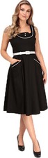 Collectif "KINSLEY TWO-TONE" Vintage Strappy SWING DRESS Gown Black Rockabilly